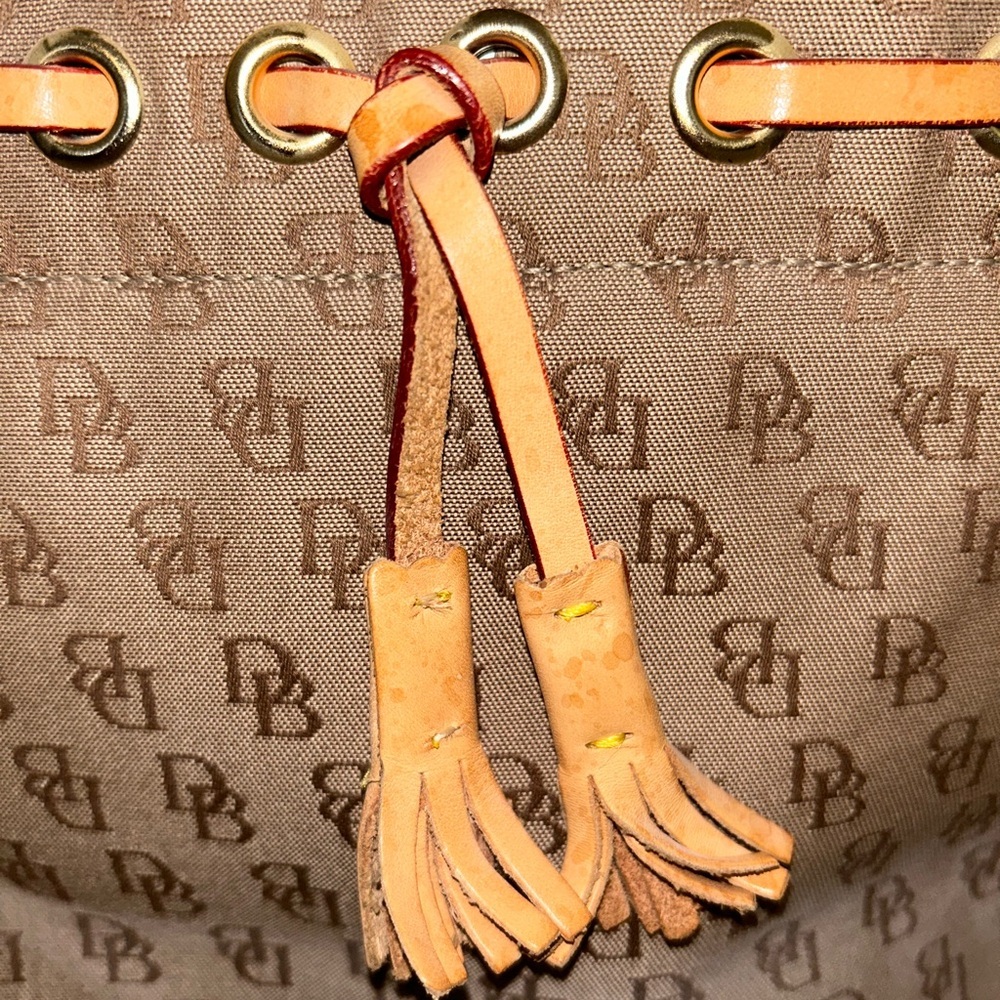 Dooney & Bourke Brown Monogram Tote with Tassel - Picture 2 of 13